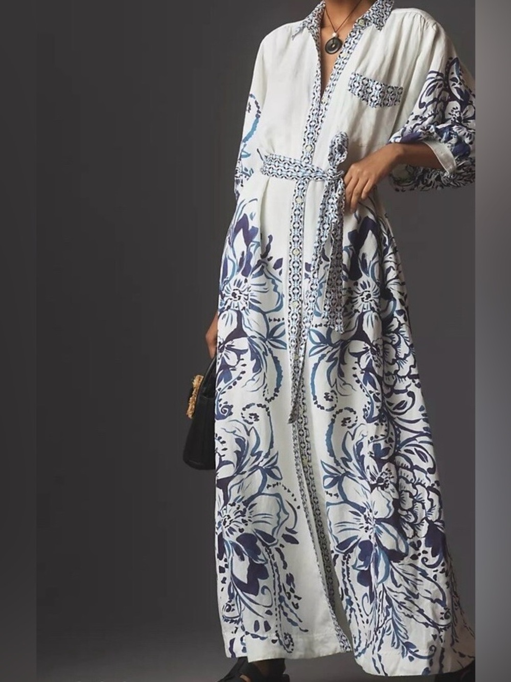 Maeve White & Blue Floral Maxi Dress